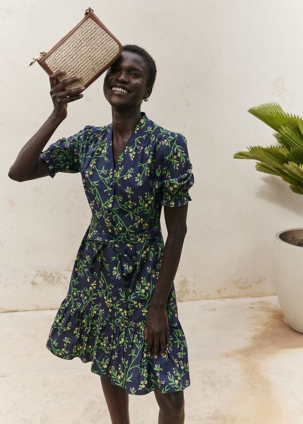 hobbs Christina Cotton Dress Navy Multi