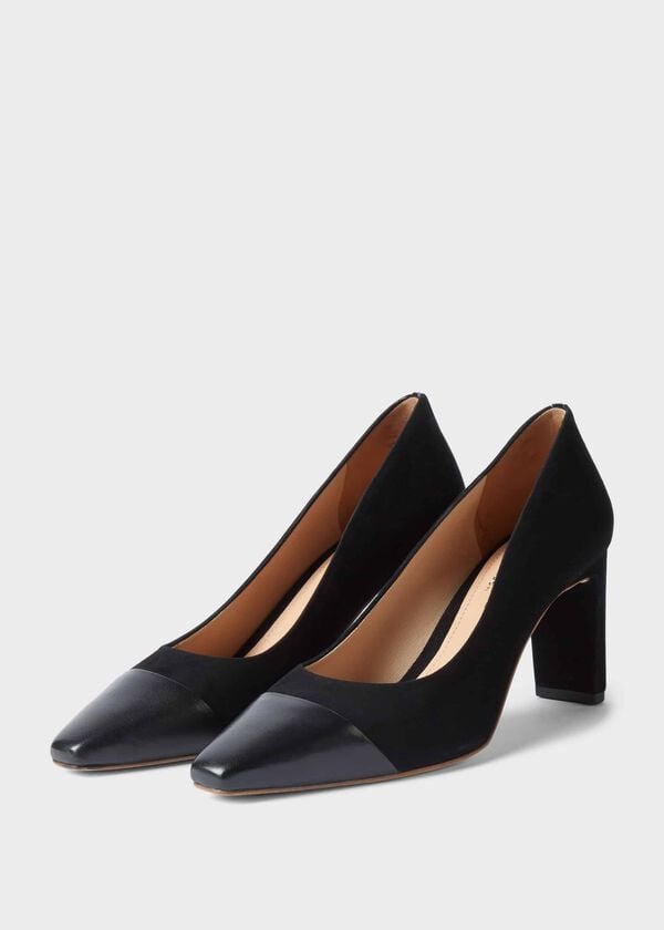Hobbs Christina Suede Bock Heel Court Shoes Black