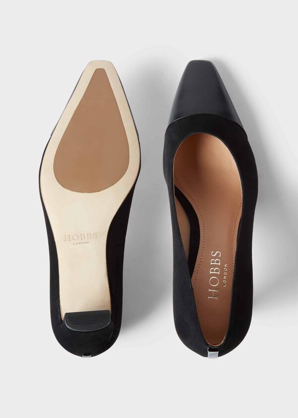 Hobbs Christina Suede Bock Heel Court Shoes Black