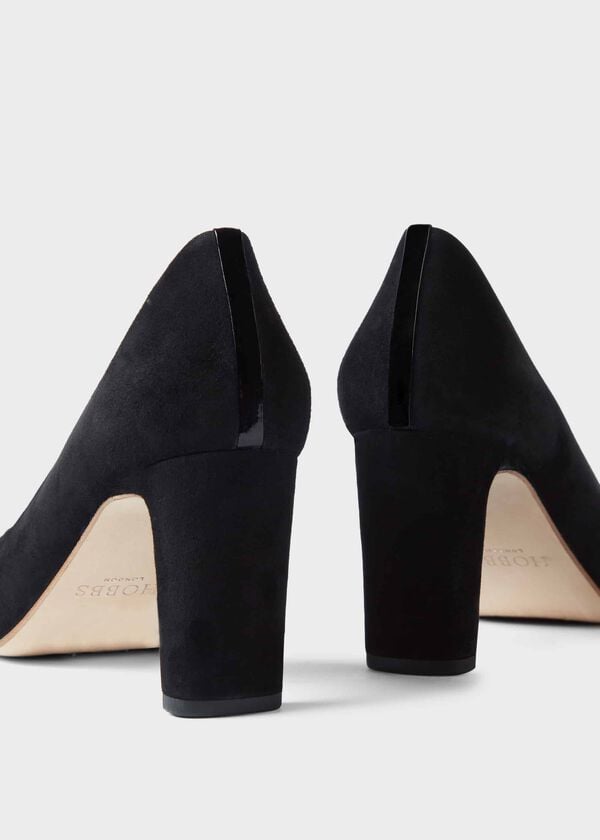Hobbs Christina Suede Bock Heel Court Shoes Black