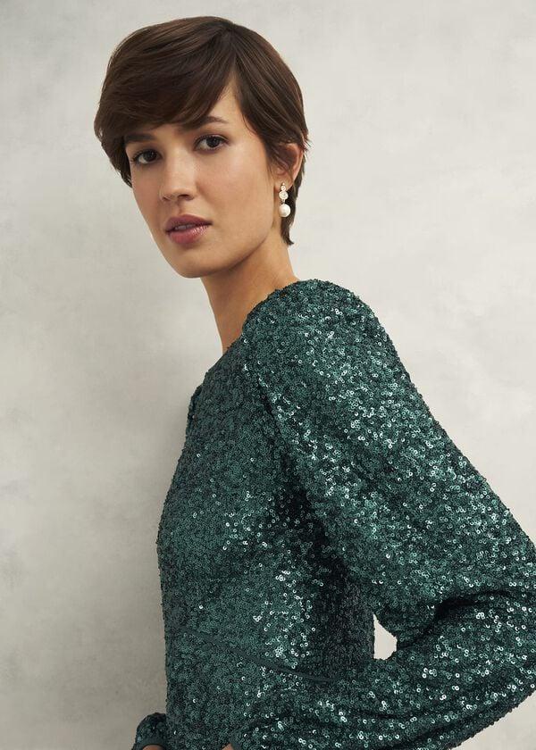 Hobbs Cianna Sequin Dress Evergreen
