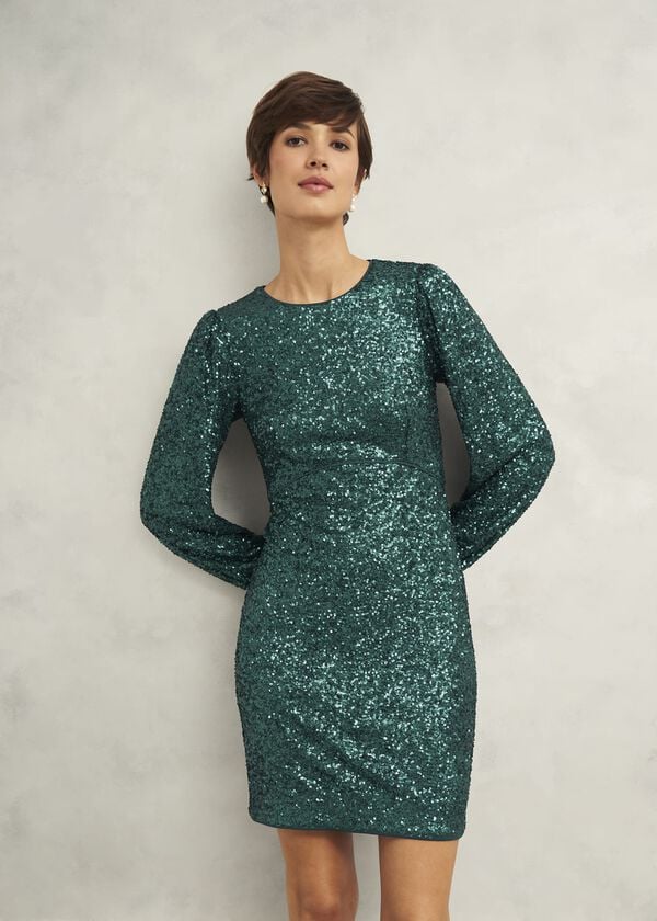 hobbs Cianna Sequin Dress Evergreen