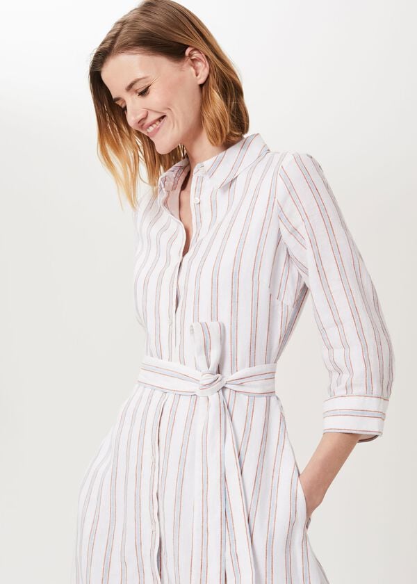 Hobbs Ciara Linen Dress Ivory Multi