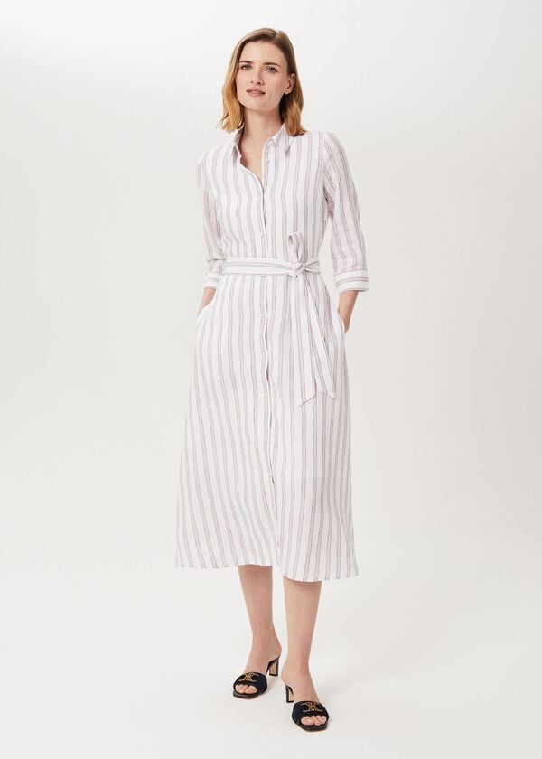 hobbs Ciara Linen Dress Ivory Multi