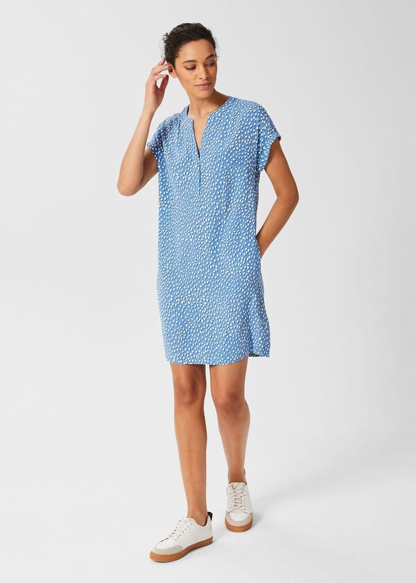 hobbs Cindy A Line Dress Azure Blu Ivry