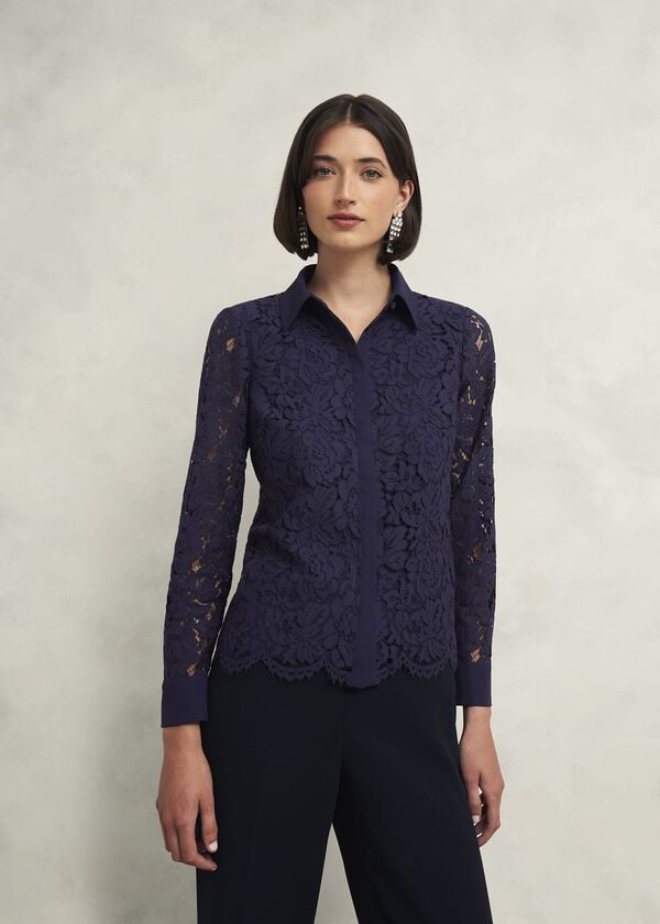 hobbs Claire Lace Shirt Midnight Navy