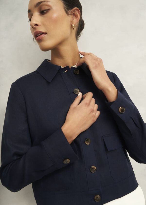 Hobbs Clarence Linen Jacket Navy
