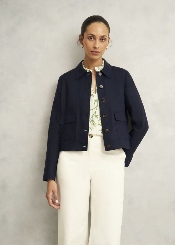 hobbs Clarence Linen Jacket Navy