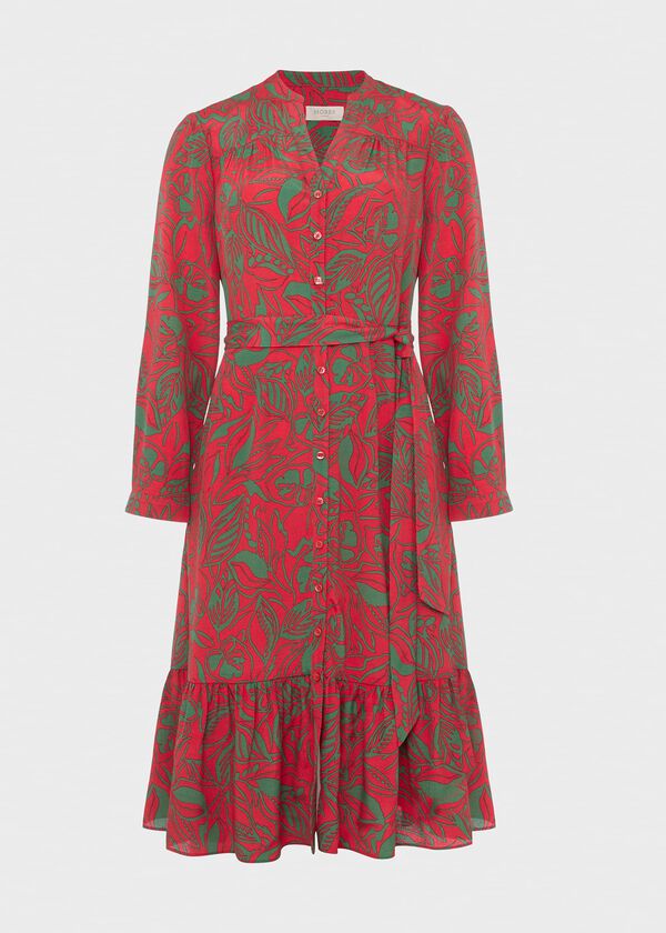 Hobbs Clarissa Belted Dress Magenta Green