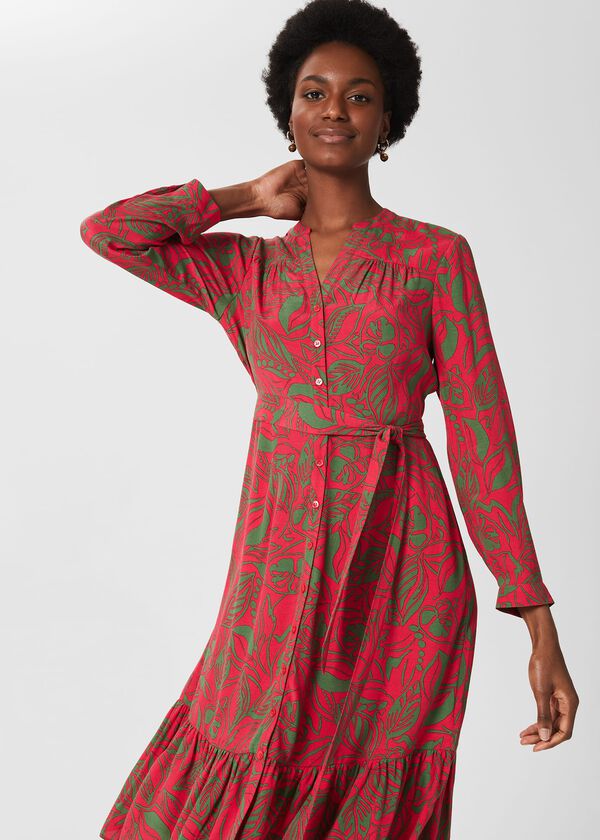 Hobbs Clarissa Belted Dress Magenta Green