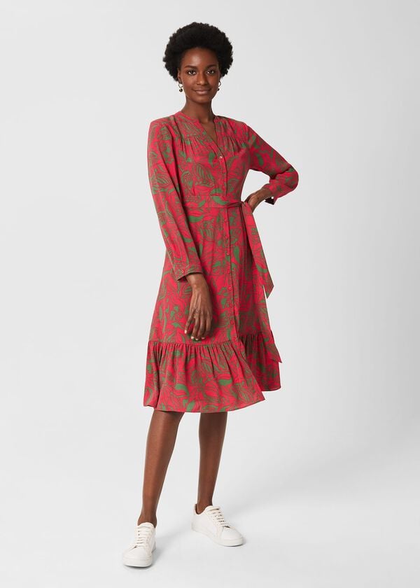 hobbs Clarissa Belted Dress Magenta Green