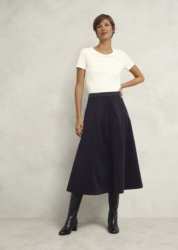 hobbs Clifton Cord Skirt Navy