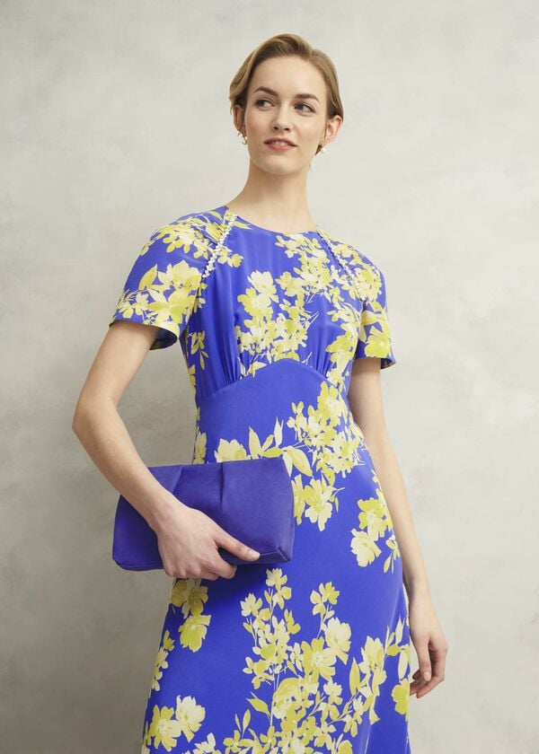 Hobbs Clifton Suede Clutch Bag Allium Blue