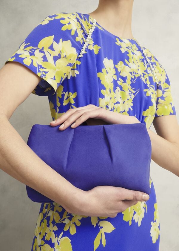 Hobbs Clifton Suede Clutch Bag Allium Blue