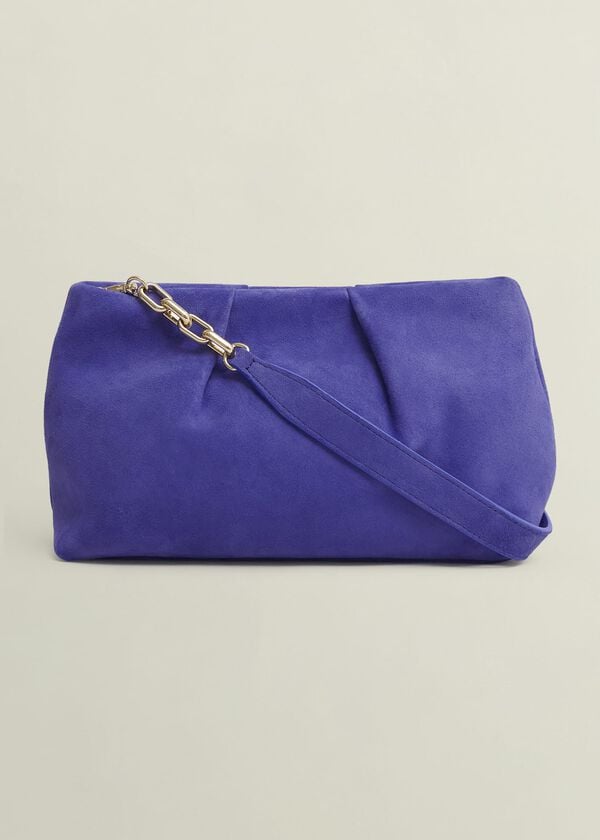 hobbs Clifton Suede Clutch Bag Allium Blue