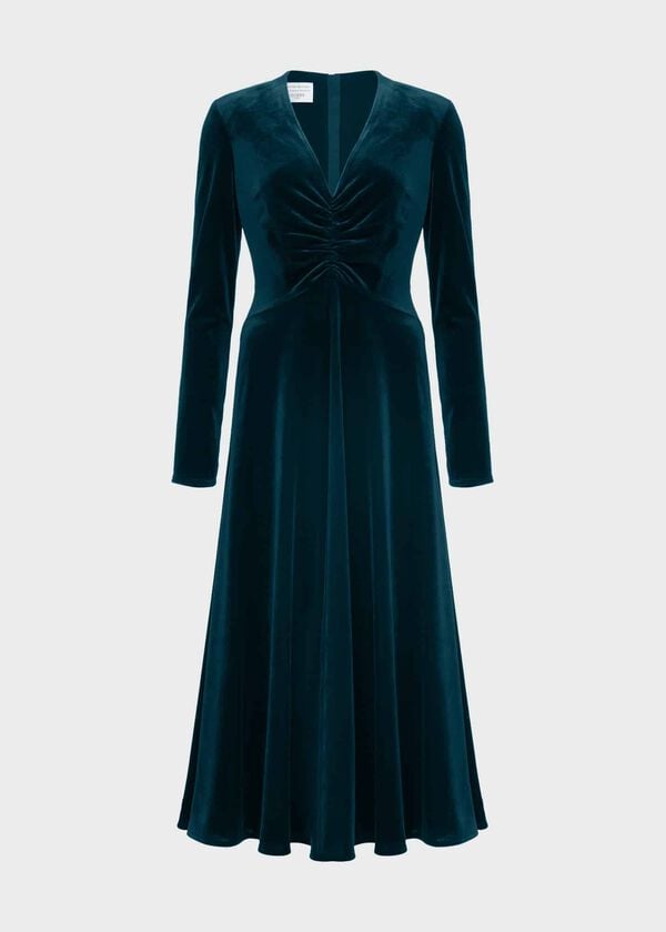 Hobbs Clifton Velvet Dress Deep Turquoise
