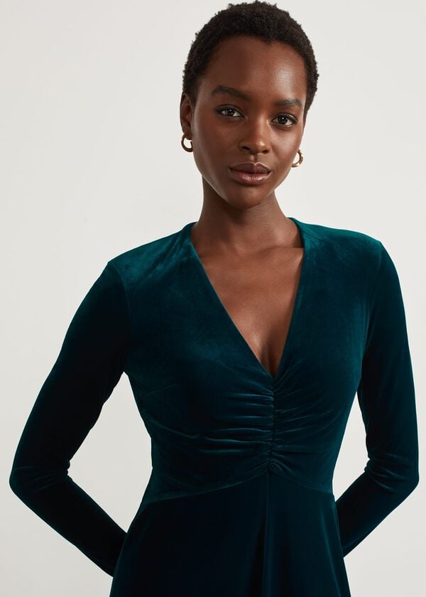 Hobbs Clifton Velvet Dress Deep Turquoise