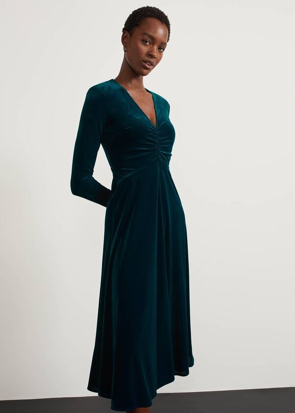 Hobbs Clifton Velvet Dress Deep Turquoise