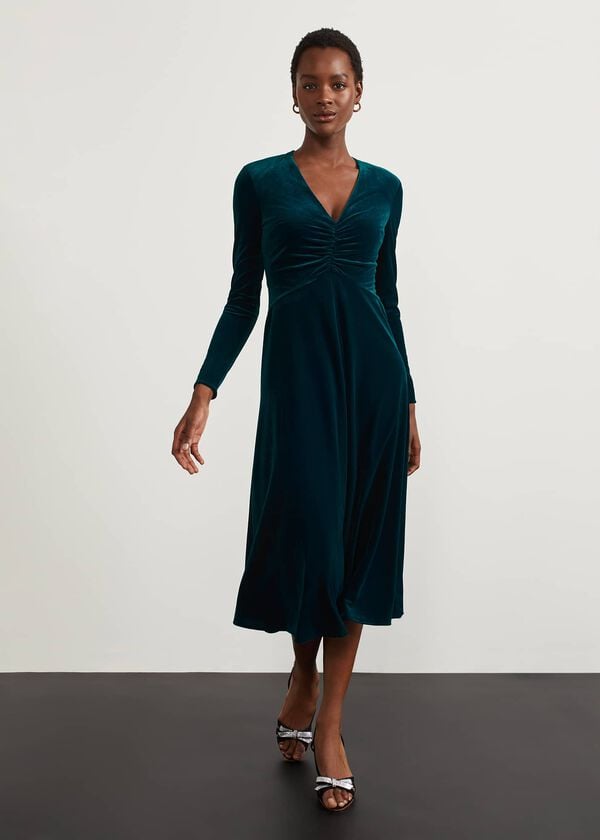 hobbs Clifton Velvet Dress Deep Turquoise