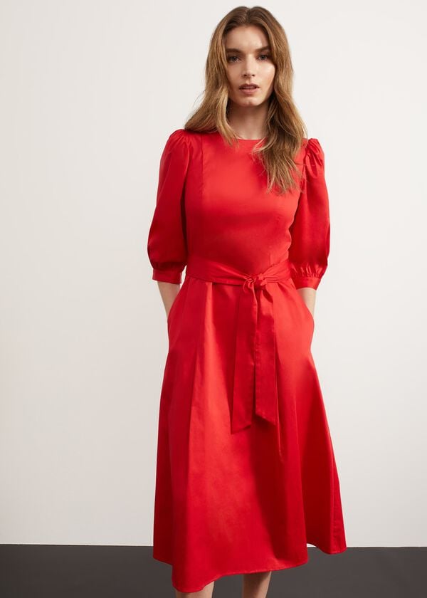 Hobbs Cliveden Tie Midi Dress Red