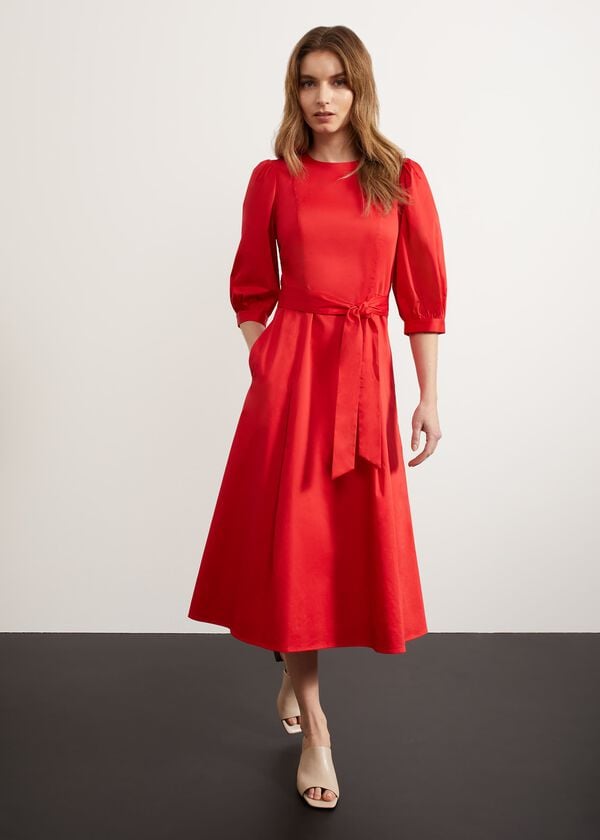 hobbs Cliveden Tie Midi Dress Red