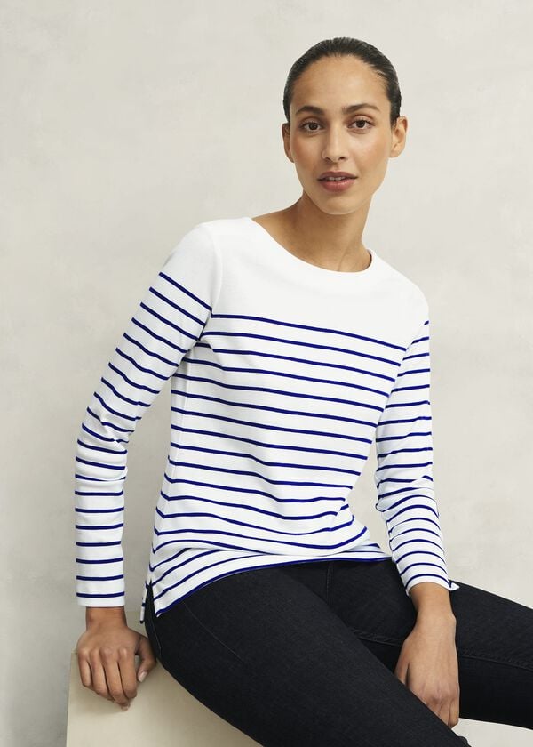 hobbs Constance Cotton Striped Top White Blue