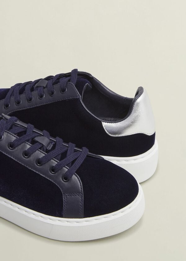 Hobbs Cosima Velvet Trainer Navy