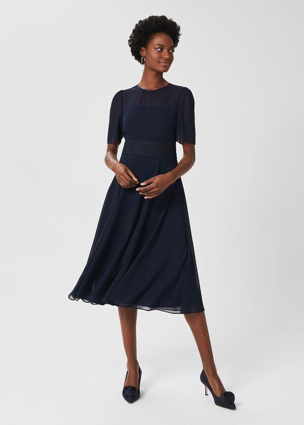 hobbs Cressida Fit and Flare Dress Navy
