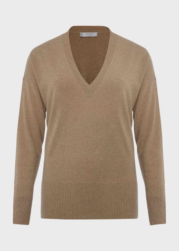 Hobbs Dahlia V Neck Cashmere Jumper Camel