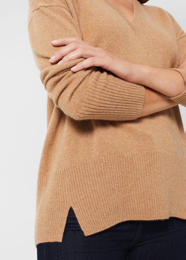 Hobbs Dahlia V Neck Cashmere Jumper Camel