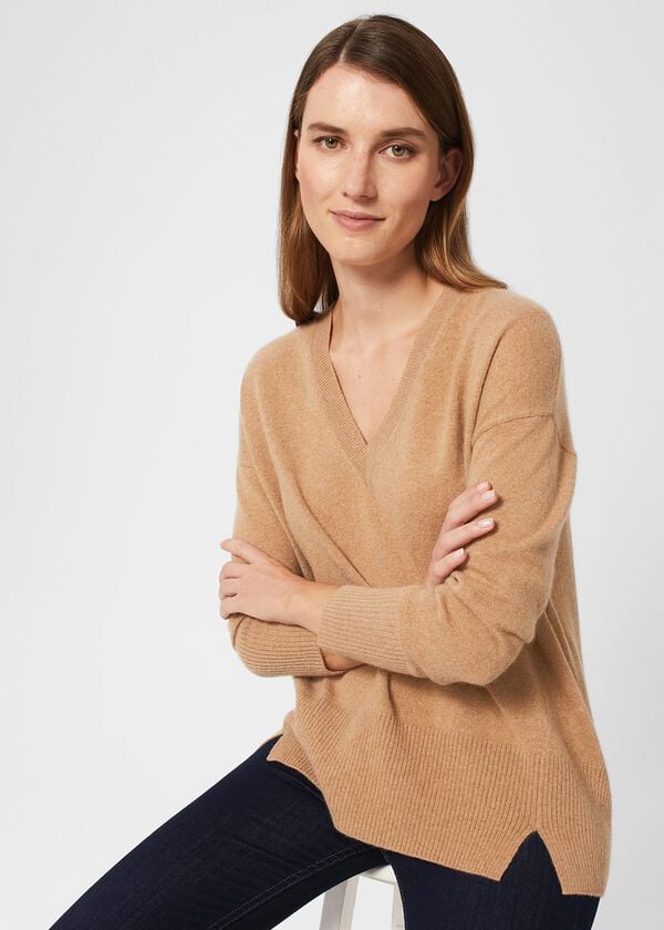 hobbs Dahlia V Neck Cashmere Jumper Camel
