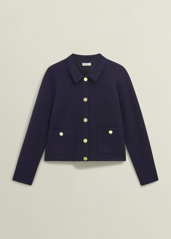 Hobbs Daisy Cotton Wool Knitted Jacket Hobbs Navy