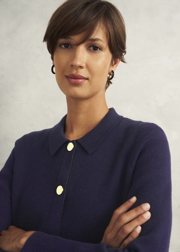 Hobbs Daisy Cotton Wool Knitted Jacket Hobbs Navy