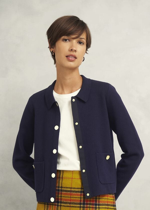 hobbs Daisy Cotton Wool Knitted Jacket Hobbs Navy