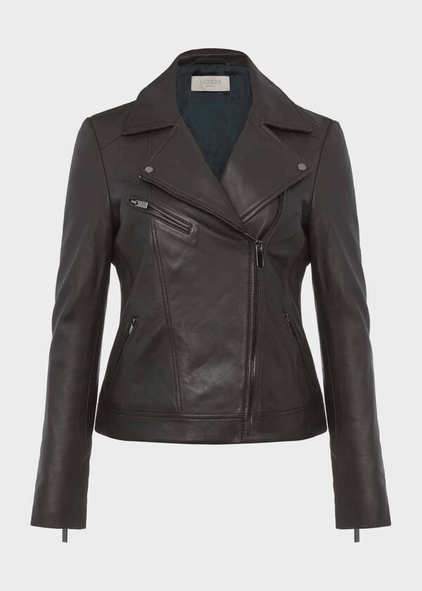 Hobbs Dakota Leather Jacket Birch Green