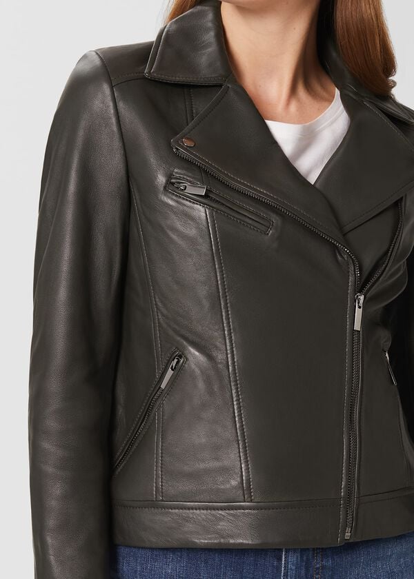 Hobbs Dakota Leather Jacket Birch Green