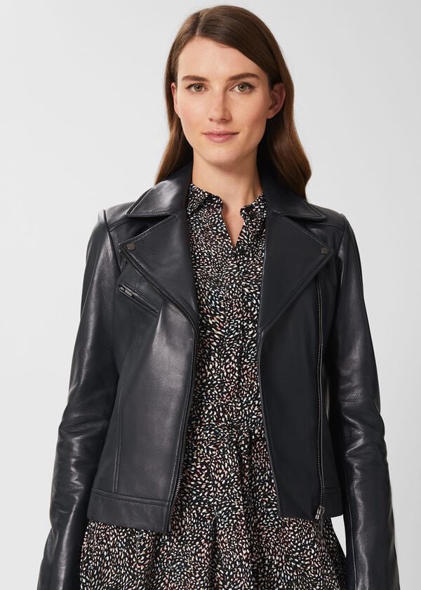 hobbs Dakota Leather Jacket Navy
