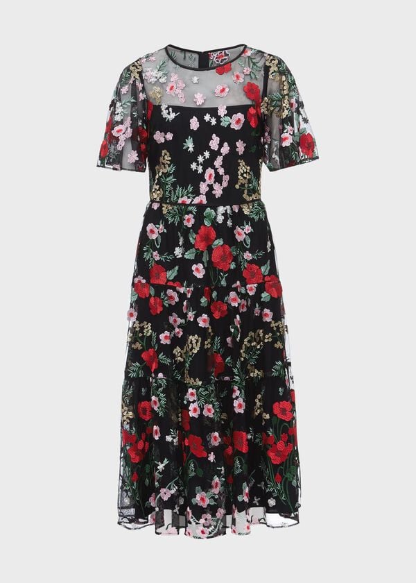 Hobbs Dana Embroidered Dress Black Multi