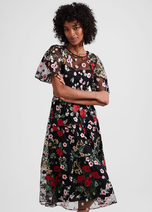 Hobbs Dana Embroidered Dress Black Multi