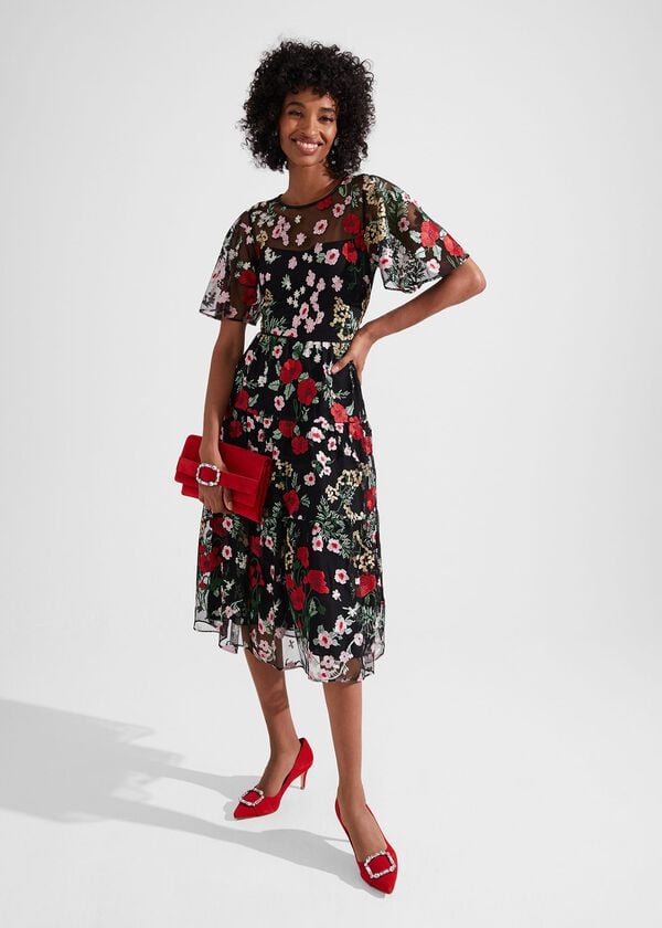 hobbs Dana Embroidered Dress Black Multi