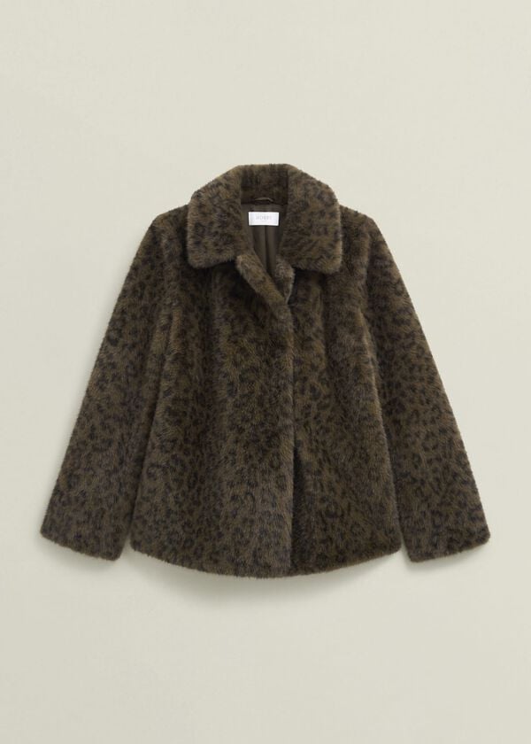 Hobbs Dania Leopard Faux Fur Coat Brown Multi