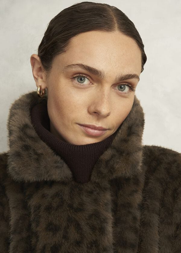 Hobbs Dania Leopard Faux Fur Coat Brown Multi