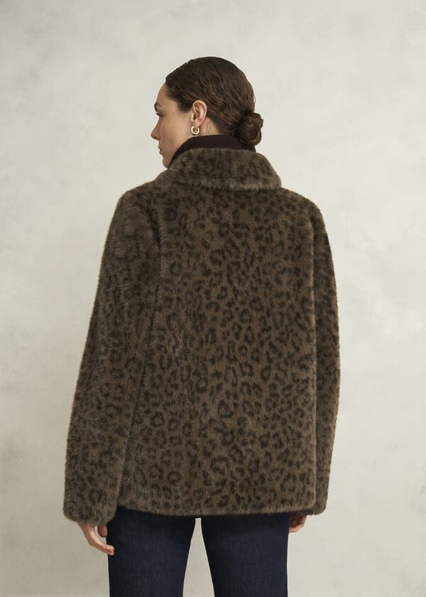 Hobbs Dania Leopard Faux Fur Coat Brown Multi