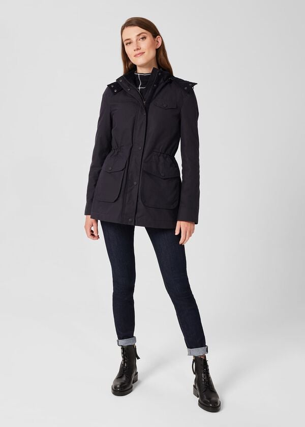 hobbs Dannie Waxed Cotton Coat Navy