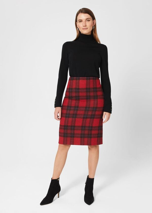 hobbs Daphne Wool Skirt Red Black