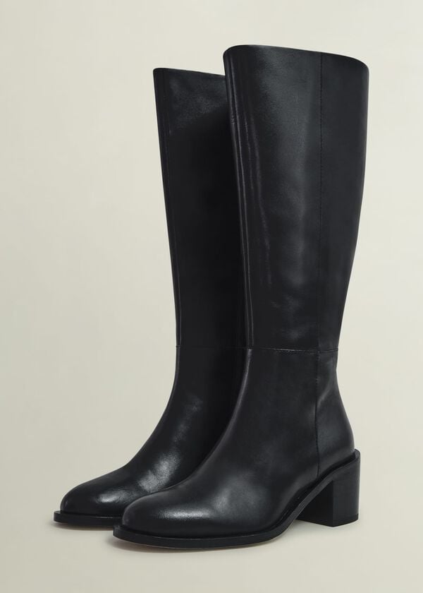 Hobbs Darcie Leather Knee Boots Black