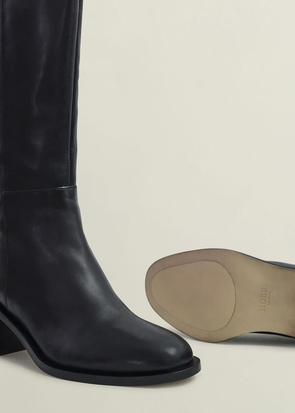 Hobbs Darcie Leather Knee Boots Black