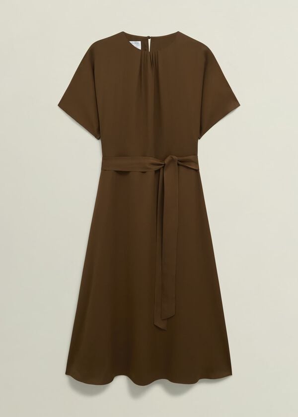Hobbs Darracott Tie Waist Midi Dress Medlar Brown