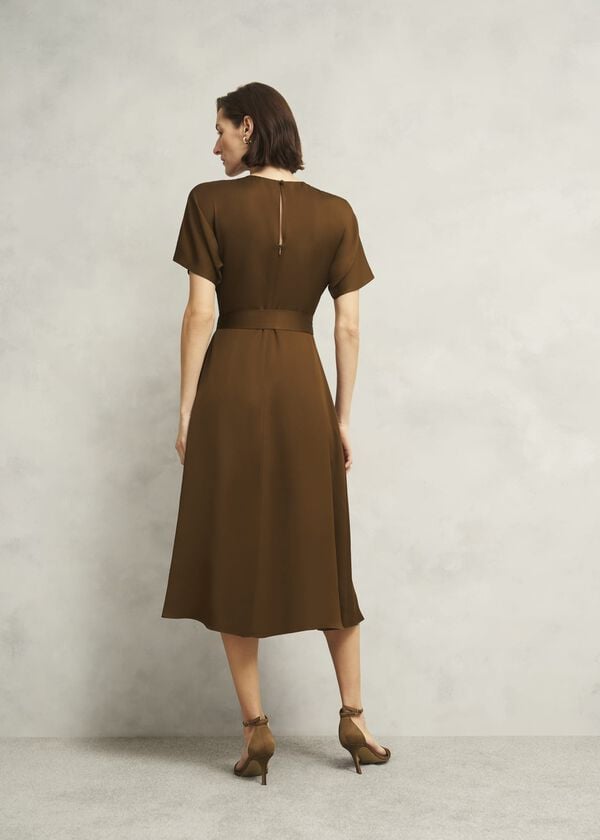 Hobbs Darracott Tie Waist Midi Dress Medlar Brown