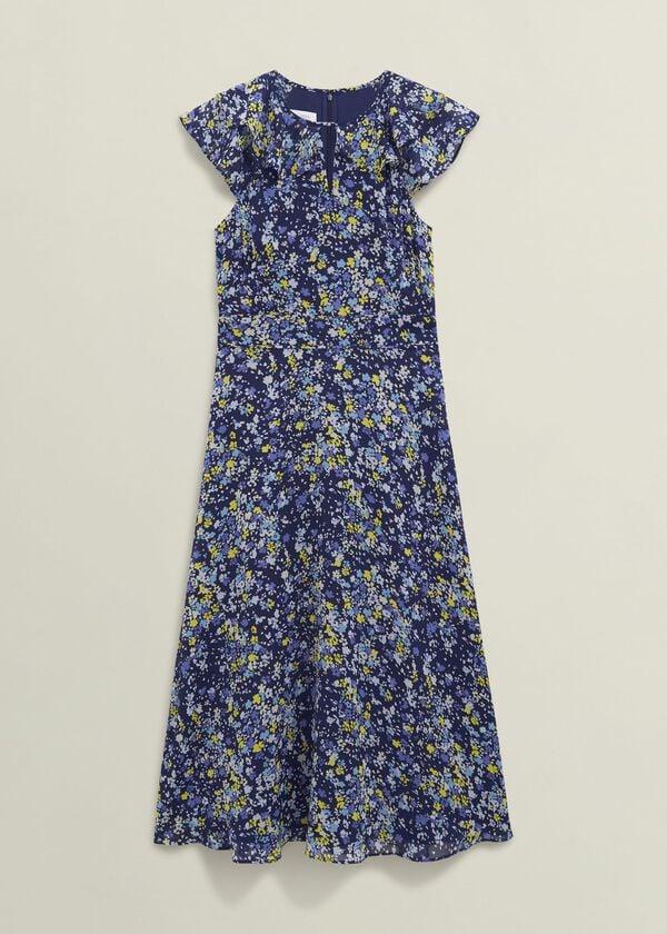 Hobbs Dawn Frill Collar Dress Blue Multi